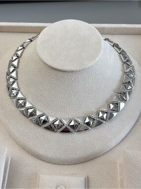 D'Orlan Rhodium Plated Necklace with Swarovski Crystals 16-17"